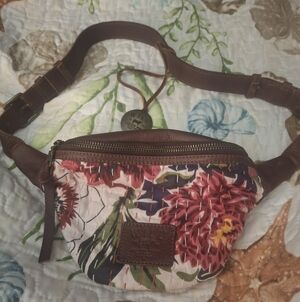WILL LEATHERS Floral Canvas & Brown Leather Belt Bag OR SLING BAG